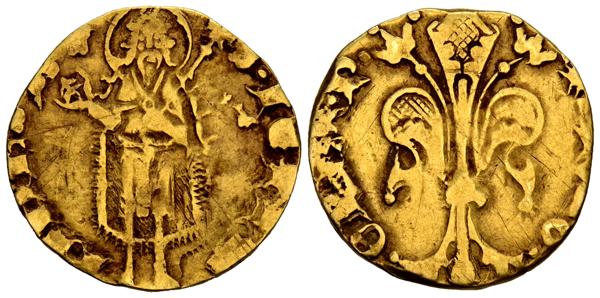 1347 - PEDRO IV (1336-1387). 1/2 Florín. (Au. 1,70g/21mm). Valencia. (Cru V.S. 394). Anv: San Juan estante de frente portando cetro, en campo marca de ceca: torre, alrededor leyenda: IOHANNES B. Rev: Flor de lis, alrededor leyenda: ARAGO REX. MBC-. - 200€