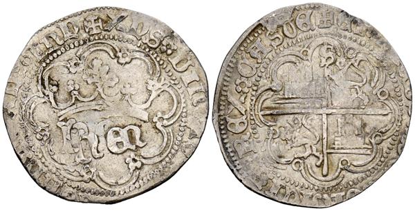 1485 - ENRIQUE IV (1454-1474). 1 Real. (Ar. 2,85g/26mm). Sevilla. (Imperatrix E4:28.16; FAB-713). Anv: Monograma HEN, coronado dentro de gráfila lobular, alrededor leyenda: XPS VINCIT XPS REGNAT XPS. Rev: Cuartelado de castillos y leones con S en el extremo superior del eje verticaldentro, todo dentro de gráfila polilobular, alrededor leyenda: ENRICVS DEI GRACIA REX CASTE. MBC.  - 150€
