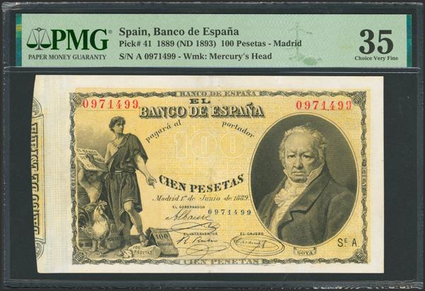 14 - 100 Pesetas. 1 de Junio de 1889. Sin serie. (Edifil 2023: 299, Pick: 41). Raro, reparado. MBC+. Encapsulado PMG35 (repaired, tape). - 1.000€