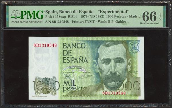 674 - 1000 Pesetas. 23 de Octubre de 1979. Serie especial 8B. (Edifil 2023: 477c, Pick: 158exp). Muy rara serie especialmente en esta excepcional calidad. SC. Encapsulado PMG66EPQ. - 300€