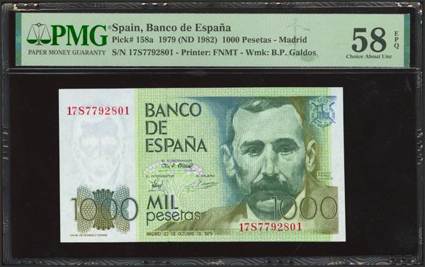 429 - 1000 Pesetas. 23 de Octubre de 1979. Serie especial 17S. (Edifil 2023: 477d, Pick: 158a*). Extraordinariamente rara serie, para hacernos una idea de su rareza con la información estadística que disponemos nos atrevemos a afirmar que se trata, al menos, de una rareza tan importante como la serie 9B de Rosalía de Castro. EBC+++. Encapsulado PMG58EPQ. - 600€