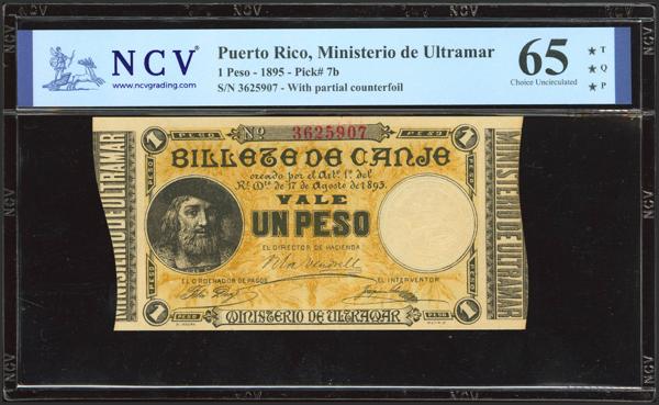 562 - PUERTO RICO. 1 Peso. 17 de Agosto de 1895. (Edifil 2023: 11, Pick: 7b). Muy raro, en esta excepcional calidad. SC. NCV65TQP. - 350€