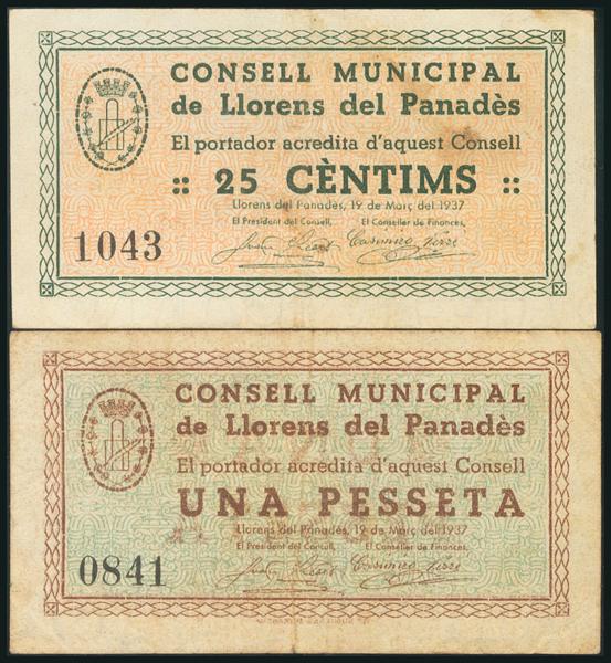 EBC Gonzalez:8429 25 Céntimos Tarragone March 1937. Llorens Llorens Du Panades 