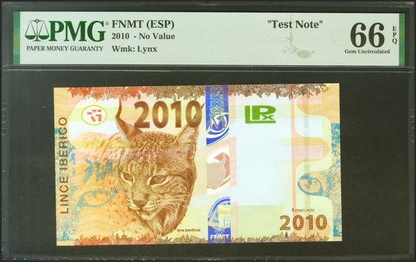 556 - Prueba de billete de la FNMT, emitido en el 2010. No catalogado. Encapsulado PMG66EPQ. SC. - 140€