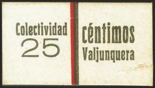 566 - VALJUNQUERA (TERUEL). 25 Céntimos. (1937ca). (González: 5369). Rarísimo. EBC. - 80€