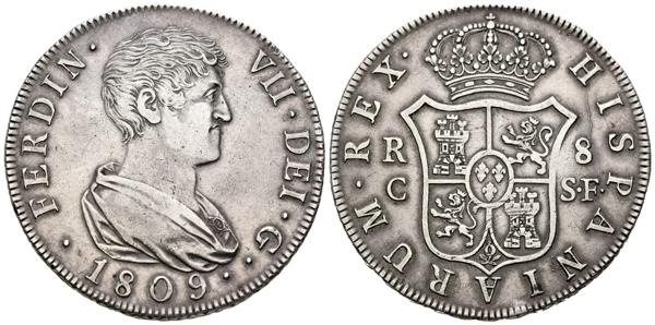 134 - FERNANDO VII (18080-1833). 8 Reales. (Ar. 26,85g/40mm). 1809. Cataluña SF (Reus). (Cal-2019-1158). MBC+. Limpiada. Precioso ejemplar, escaso así. - 700€
