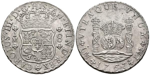 36 - CARLOS III (1759-1788). 8 Reales. (Ar. 26,48g/39mm). 1767. Lima JM. (Cal-2019-1027). Segundo monograma sin punto. EBC-. Bonito tono. Escaso así. - 300€