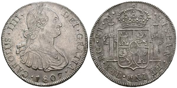 80 - CARLOS IV (1788-1808). 8 Reales. (Ar. 26,93g/39mm). 1807. Guatemala M. (Cal-2019-902). EBC-. Escaso y bonito ejemplar. - 300€