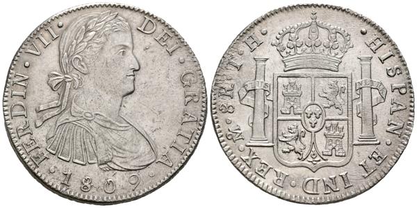 1334 - FERNANDO VII (1808-1833). 8 Reales. (Ar. 26,91g/40mm). 1809. México TH. Busto imaginario. (Cal-2019-1308). EBC. Restos de brillo original. - 150€
