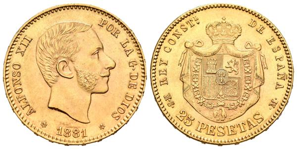 1511 - ALFONSO XII (1874-1885). 25 pesetas. (Au. 8,05g/24mm). 1881 *18-81. Madrid MSM. (Cal-2019-82). EBC+. Leves marquitas. - 350€