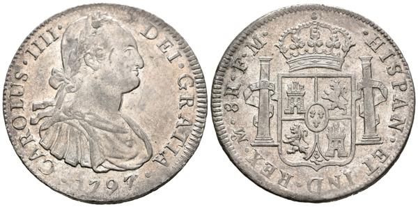 1322 - CARLOS IV (1788-1808). 8 Reales. (Ar. 26,98g/39mm). 1797. Mexico FM. (Cal-2019-960). EBC+. Espectacular brillo original. - 200€