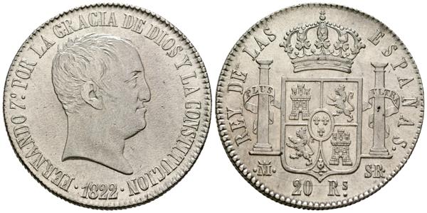 724 - FERNANDO VII (18080-1833). 20 Reales. (Ar. 26,92g/38mm). 1822. Madrid SR. (Cal-2019-1282). EBC-. - 500€