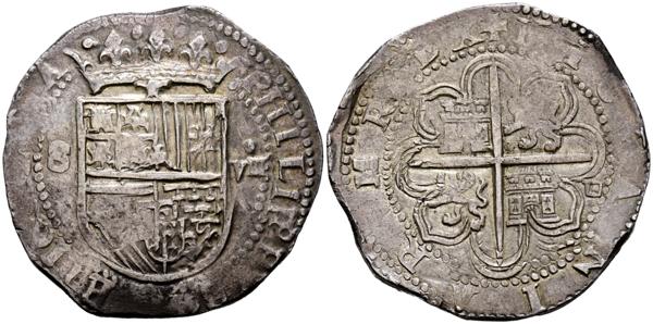 857 - FELIPE II (1556-1598). 8 Reales. (Ar. 27,43g/41mm). S/D (antes de 1588). Sevilla D. (Cal-2019-720). EBC-. Preciosa pátina. Magnífico ejemplar.<BR> - 600€